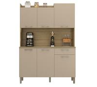 Buffet de Cuisine - ACTUAL DIFFUSION - GENOVA - 6 Portes - 1 Tiroir - Imitation Chêne et Taupe