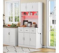 Buffet de Cuisine Armoire,Meuble Cuisine,Buffet Vaisselier Cuisine,Buffet Salon,Buffet Salle avec éclairage LED 100x40x180cm Blanc