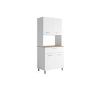 Buffet de cuisine avec 4 portes, 1 tiroir et 1 niche - Blanc et naturel clair - JACOBAYA