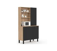 Buffet de cuisine avec colonne de rangement 100 CM CINA 3 portes + tiroir façon hêtre et noir