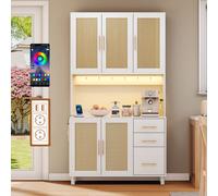 Buffet de cuisine avec éclairage LED & prise USB & 3 tiroirs,100x40x183cm, Blanc
