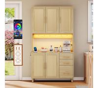 Buffet de cuisine avec éclairage LED & prise USB & 3 tiroirs,100x40x183cm, Naturel