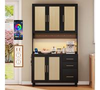 Buffet de cuisine avec éclairage LED & prise USB & 3 tiroirs,100x40x183cm, Noir