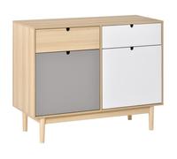 HOMCOM Buffet de Cuisine Commode de Chambre scandinave 2 placards tiroirs coulissants en Bois Multicolore Blanc Gris Clair