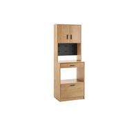 SoBuy Meuble Rangement Cuisine Haut avec Tiroir Niche Micro Ondes Panneau Perforé Style Chêne Vintage pour Cuisine Salon 60x170x40cm