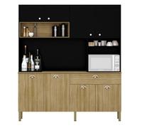 Buffet de Cuisine - CORE - Imitation Chêne et Noir - 8 Portes - 1 Tiroir - 10 Niches