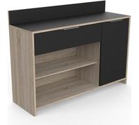 Buffet de cuisine - Décor chene brut et noir - Contemporain - 1 porte - MIKE - L 123 cm