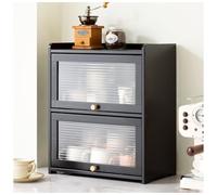 Buffet de cuisine en bambou à 3 niveaux avec portes coulissantes, armoire de rangement autonome pour bouteilles d'épices, plats et bols, noir, compact 42 x 50 cm