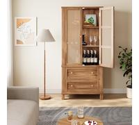 Buffet de cuisine en rotin, 163 cm, avec 2 portes en rotin et 2 tiroirs, 74 x 40 x 163 cm, haute armoire de rangement avec étagères réglables en hauteur, pour jardin, terrasse, cuisine, salle à manger