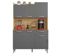 Buffet de Cuisine - GENOVA - Imitation Chêne et Gris - 6 Portes - 1 Tiroir - L 121.5 x H 176 cm