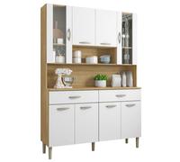 Buffet de Cuisine - GOLDEN - 8 Portes - 2 Tiroirs - Imitation Chêne et Blanc - L 121.4 cm H 173.5 cm