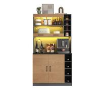 Buffet de Cuisine, Haute Meuble Cuisine Rangement avec Lumière LED, 4 Portes e 8 Compartiment Armoire de Cuisine, Vaisselier pour Cuisine, Salle à Manger, Salon, 100 x 47 x 187cm