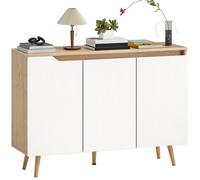 Buffet de cuisine - HOMCOM - 3 portes, étagères réglables - panneaux de particules et bois d'hévéa - 107x35x76,5cm - blanc et chêne