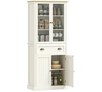 Buffet de cuisine - HOMCOM - meuble rangement armoire 4 portes dont 2 vitrées 1 tiroir - bois - hauteur 182,5 cm - beige