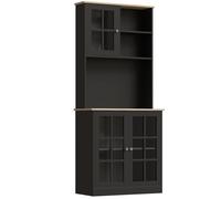 Buffet de cuisine - HOMCOM - meuble rangement haut plan travail 3 portes vitrées 2 niches - bois - 80x37x183cm - noir chêne