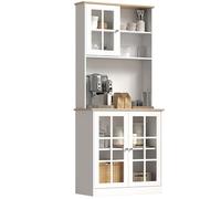 HomCom Buffet de cuisine 3 portes vitrées, 2 niches, étagères réglables 80×37×183 cm blanc chêne