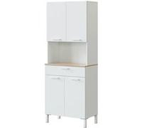 Habitdesign Modèle Kira Meuble d'appoint de cuisine 4 portes + 1 tiroir Finition blanche « Artik » et chêne canadien, dimensions : 186 x 72 x 40 cm (H x l x P).