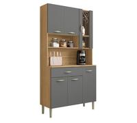 Buffet de Cuisine - KITS PARANA - 6 Portes 1 Tiroir - Imitation Chêne et Gris - Largeur 91 cm