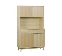 Buffet de cuisine LINEAR décor bois 4 portes 3 tiroirs 110 cm. Naturel. pieds en bois de pain revêtement papier