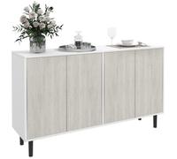 HOMCOM Buffet Cuisine Meuble de Rangement Armoire de Cuisine 2 placards avec étagères réglables, 121 x 37 x 75 cm, Blanc et Aspect Bois Gris