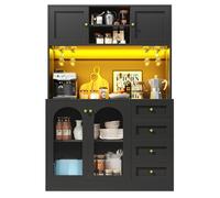 Buffet de cuisine - Modèle: 4 portes - Verre cannelé - LED contrôlable par smartphone - Noir