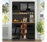 Buffet de cuisine moderne 105 x 45 x 185 cm avec poignées en métal, étagères réglables, tiroir, rangement ouvert - Noir