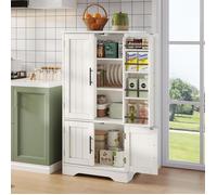 Buffet de cuisine moderne - MODERNLUXE - 60x40x120 cm - Blanc - Éclairage LED intégré - 4 portes - Étagères réglables