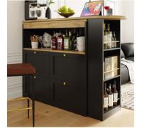 Buffet de cuisine noir 105 x 39 x 102 cm module pivotant 360° 4 tiroirs étagères ouvertes MDF