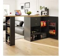 Buffet de cuisine noir 138x39x104 cm module pivotant 360° 4 tiroirs étagères ouvertes MDF