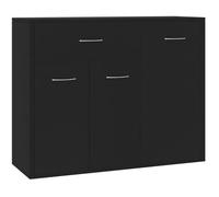 Buffet de Cuisine Noir - Fur - Bahut Décor - 88x30x70 cm - Portes et Tiroir - Style Scandinave Moderne