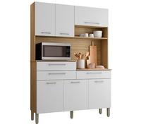 Buffet de Cuisine - ORION - Imitation Chêne Blanc - 6 Portes - 3 Tiroirs - 9 Niches