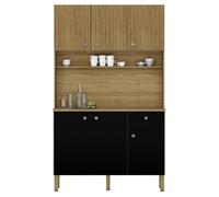 Buffet de Cuisine - STYLE - 6 Portes - 1 Tiroir - Imitation Bois Exotique - Noir