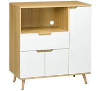 HOMCOM Meuble Micro Onde, Buffet Cuisine avec placards tiroir étagère réglable, Meuble Micro Ondes Cuisine Rangement pour Salle à Manger, Salon, 90 x 40 x 98,5 cm Naturel et Blanc