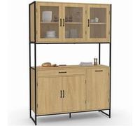 IDMarket Buffet de cuisine Detroit 120 cm vitré 6 portes design industriel + tiroir