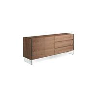 Buffet de noyer et verre trempé 3086C, 188 x 45 x 75 cm. -