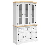 Buffet de Rangement(1 pc), Vaisselier haut, Meuble Polyvalent, Corona blanc 112x43x196 cm bois massif pin mexicain B6116