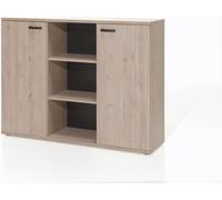 Buffet de rangement bas pour bureau avec 2 portes et étagères en chêne clair, collection YUKON