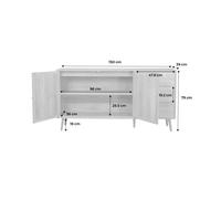 Alice's Home - Buffet de Rangement Blanc en cannage 2 Portes 3 tiroirs. Buffet Bas. L150 x l39 x H79cm - Bohème