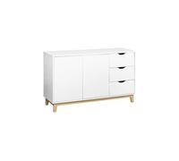Buffet de rangement blanc pieds bois - Floki - avec 3 tiroirs buffet 2 portes buffet bas 120x40x75 cm