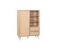Buffet de rangement cannage et décor bois buffet haut vaisselier 1 porte 2 tiroirs 6 étagères