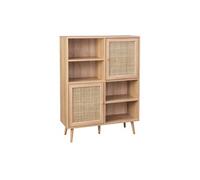 sweeek - Buffet de Rangement cannage et Effet Bois. Buffet Haut. vaisselier. 2 Portes et 2 étagères Style bohème 90cm