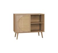 sweeek | Buffet de rangement décor bois cannage arrondis Eva 1 portes réversible deux niveaux buffet bas L80 x l39 x H658cm Naturel G
