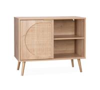 Buffet De Rangement Décor Bois Cannage Arrondis. Eva. 1 Portes Réversible. Deux Niveaux. L80 X L39 X H65.8cm Marron