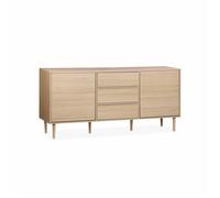 Alice's Home - Buffet de Rangement décor Bois - Mika - 2 Niveaux. 2 Portes. 3 tiroirs. Buffet Bas. L 160 x l 40 x H 74cm