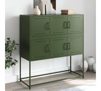Buffet de Rangement Élégant en Acier Vert Olive 100x39x107 cm, Meuble de Salon avec 6 Portes, Armoire de Salle à Manger Moderne pour Organiser Livres et Objets Décoratifs