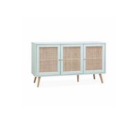 Buffet de rangement en cannage 120x39x70cm - Bohème - 2 niveaux. 3 portes. pieds scandinaves