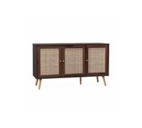 | Buffet de rangement en cannage 120x39x70cm - Bohème - 2 niveaux 3 portes pieds scandinaves buffet bas