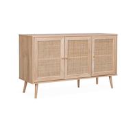 Buffet de rangement en cannage 120x39x70cm - Bohème - 2 niveaux. 3 portes. pieds scandinaves