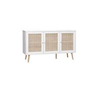 Alice's Home - Buffet de Rangement en cannage. Blanc 120x39x70cm - Bohème - 2 Niveaux. 3 Portes. Pieds scandinaves. Buffet Bas