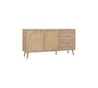 Alice's Home - Buffet de Rangement. Eva. décor Bois et cannage Arrondi. 2 Portes 3 tiroirs. Buffet Bas. L 150 x l 39 x H 79cm